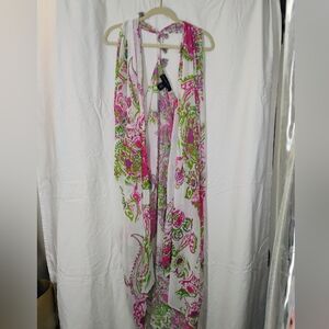 Vibrant Pink and Green Floral Sheer Vest